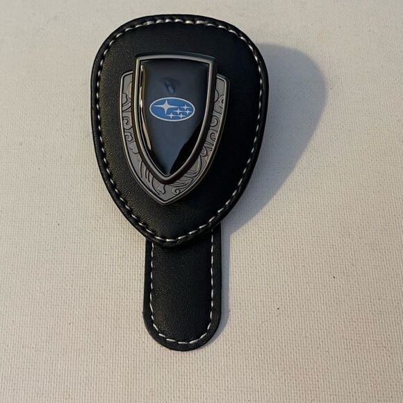Subaru Logo Sunglass Holder for Car Black PU Leather NWT - Picture 2 of 8